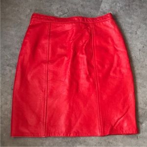 Bright red genuine leather skirt